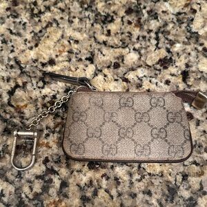 Gucci Beige/Brown GG Canvas Key Pouch with Silver Chain